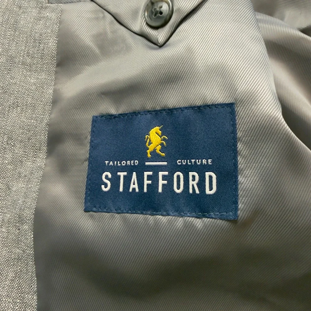 Stafford Signature‎ Grey Linen Cotton Blend Classic Fit Blazer Sport Coat 46 LNG